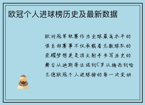 欧冠个人进球榜历史及最新数据